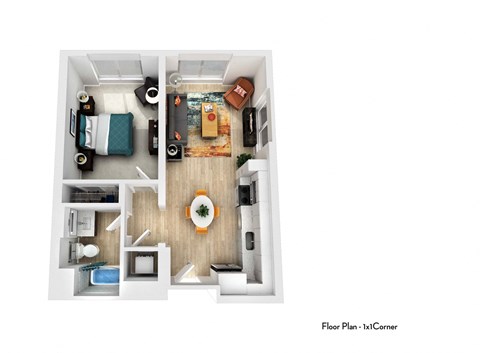 Floor plan for 1 bed, 1 bath, 692 sqft